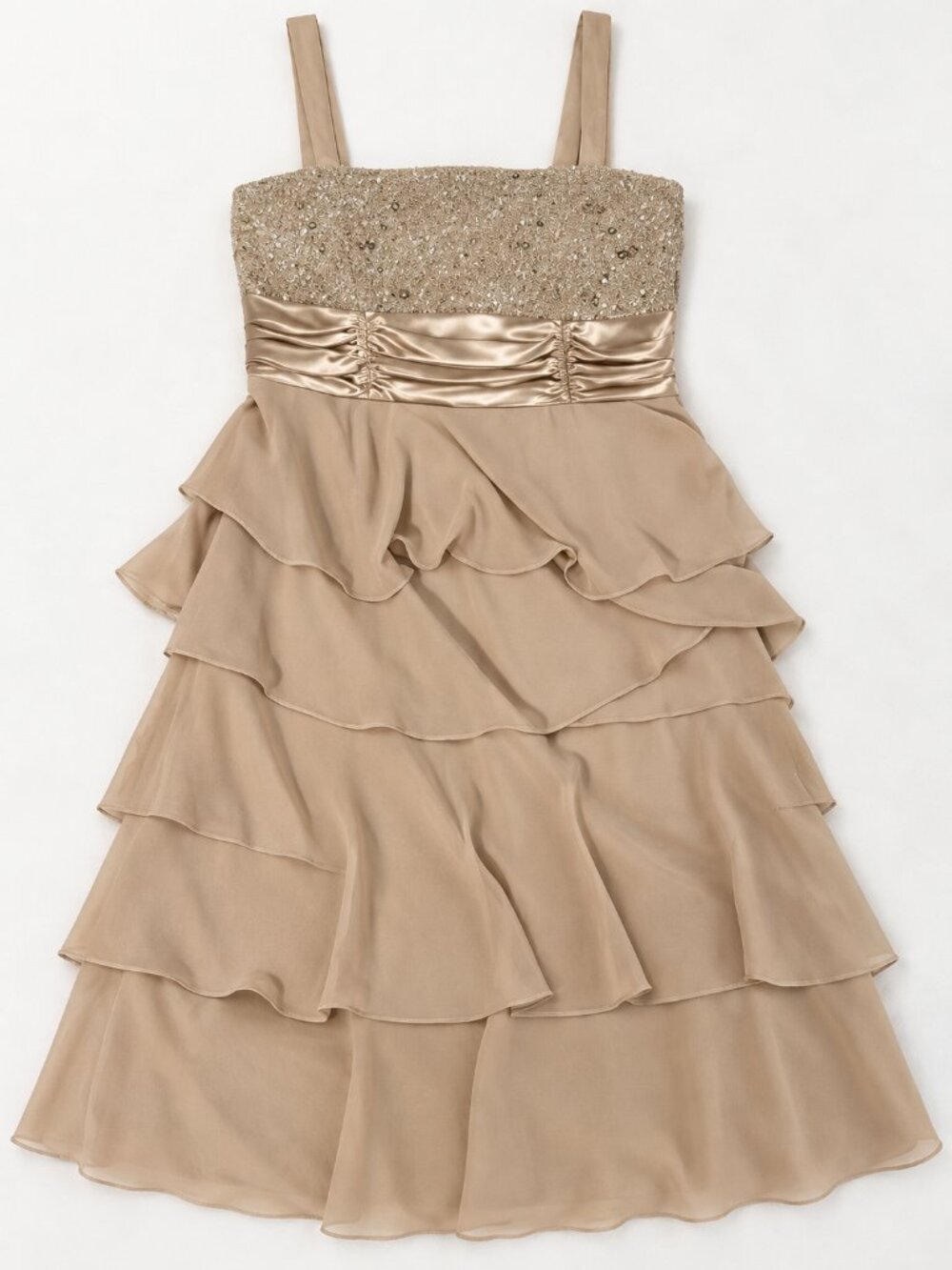 R&M Richards 12 Champagne Sequin Lace Tiered Chiffon Cocktail Homecoming Dress